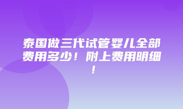 泰国做三代试管婴儿全部费用多少！附上费用明细！