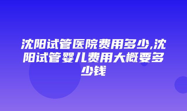 沈阳试管医院费用多少,沈阳试管婴儿费用大概要多少钱