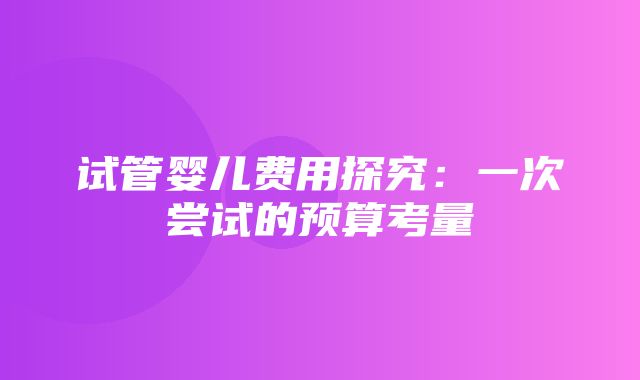 试管婴儿费用探究：一次尝试的预算考量