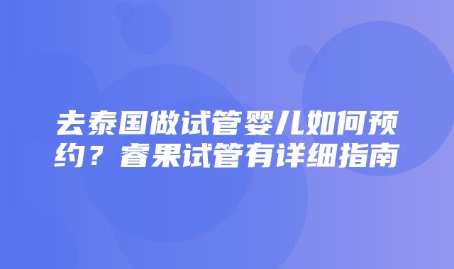 去泰国做试管婴儿如何预约？睿果试管有详细指南