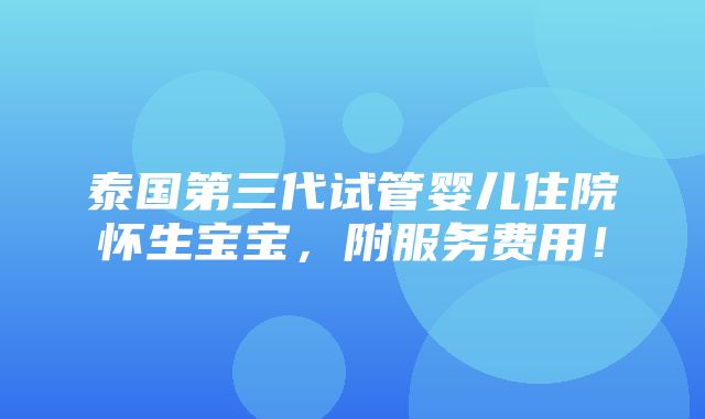 泰国第三代试管婴儿住院怀生宝宝，附服务费用！