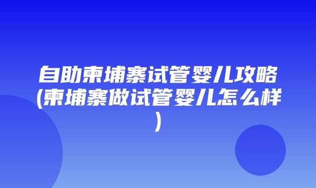 自助柬埔寨试管婴儿攻略(柬埔寨做试管婴儿怎么样)