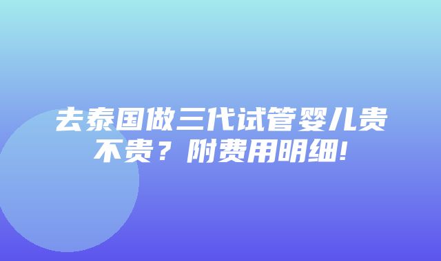 去泰国做三代试管婴儿贵不贵？附费用明细!