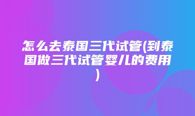 怎么去泰国三代试管(到泰国做三代试管婴儿的费用)