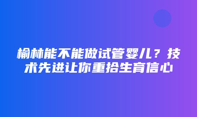 榆林能不能做试管婴儿？技术先进让你重拾生育信心