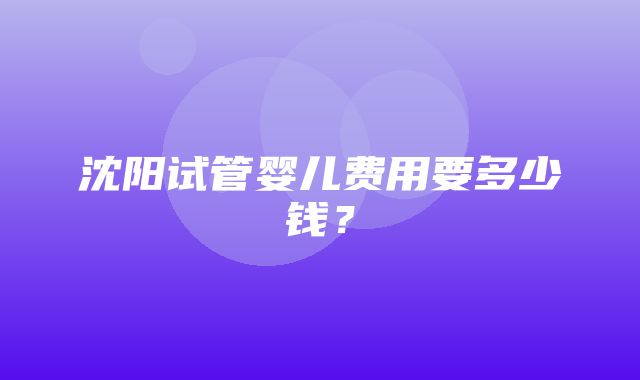 沈阳试管婴儿费用要多少钱？