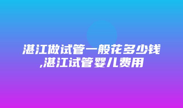 湛江做试管一般花多少钱,湛江试管婴儿费用