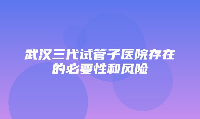 武汉三代试管子医院存在的必要性和风险