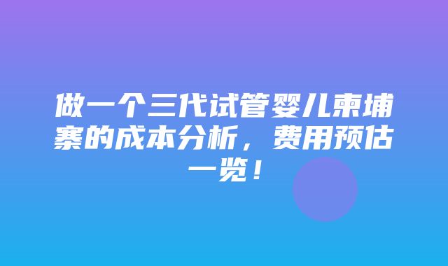 做一个三代试管婴儿柬埔寨的成本分析，费用预估一览！