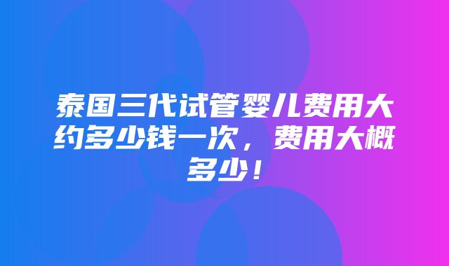 泰国三代试管婴儿费用大约多少钱一次，费用大概多少！