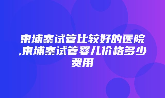 柬埔寨试管比较好的医院,柬埔寨试管婴儿价格多少费用