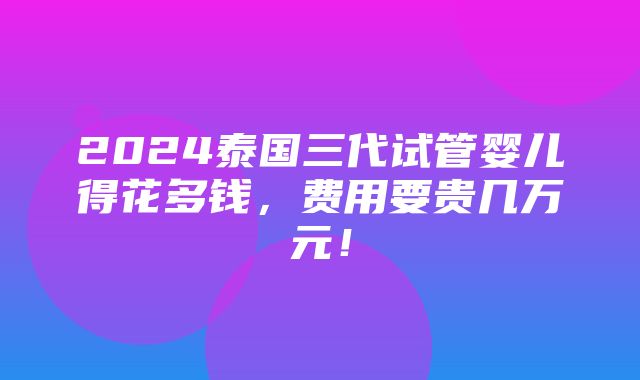 2024泰国三代试管婴儿得花多钱，费用要贵几万元！