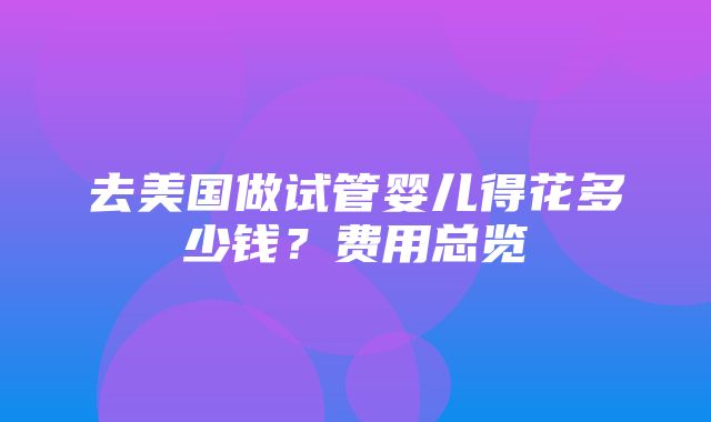 去美国做试管婴儿得花多少钱？费用总览