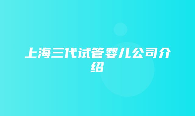 上海三代试管婴儿公司介绍