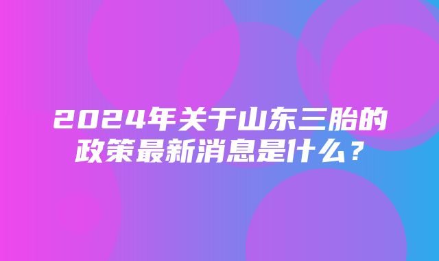 2024年关于山东三胎的政策最新消息是什么？