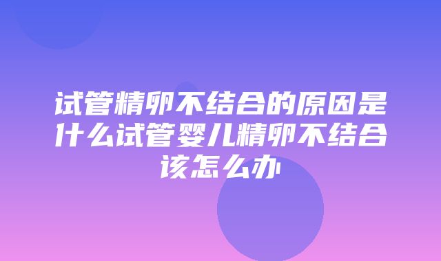 试管精卵不结合的原因是什么试管婴儿精卵不结合该怎么办