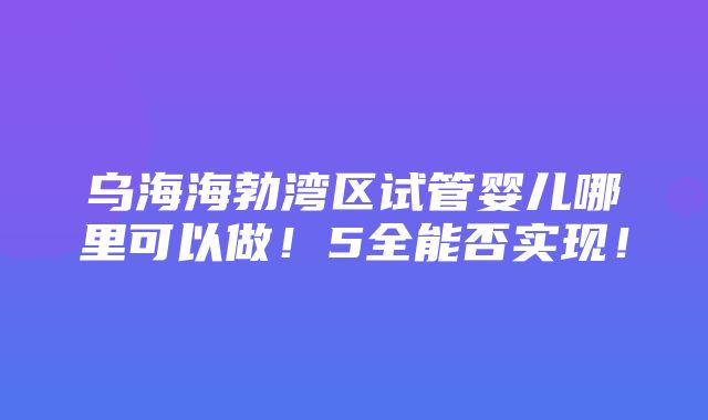 乌海海勃湾区试管婴儿哪里可以做！5全能否实现！