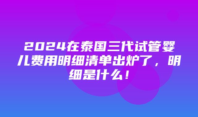 2024在泰国三代试管婴儿费用明细清单出炉了，明细是什么！