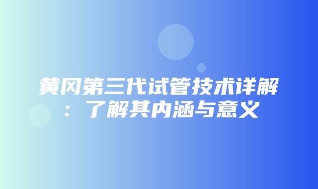 黄冈第三代试管技术详解：了解其内涵与意义