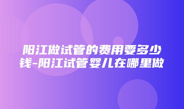 阳江做试管的费用要多少钱-阳江试管婴儿在哪里做