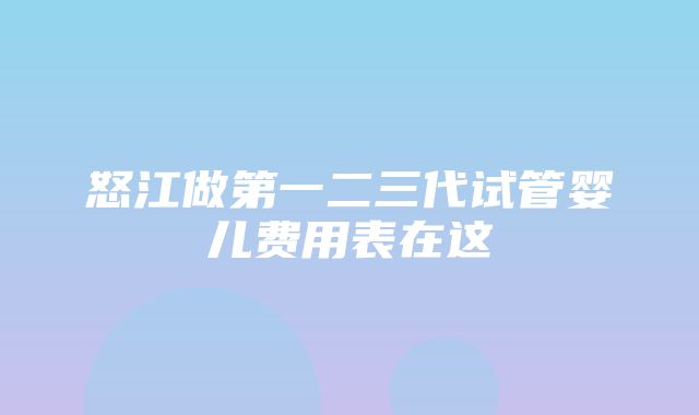 怒江做第一二三代试管婴儿费用表在这