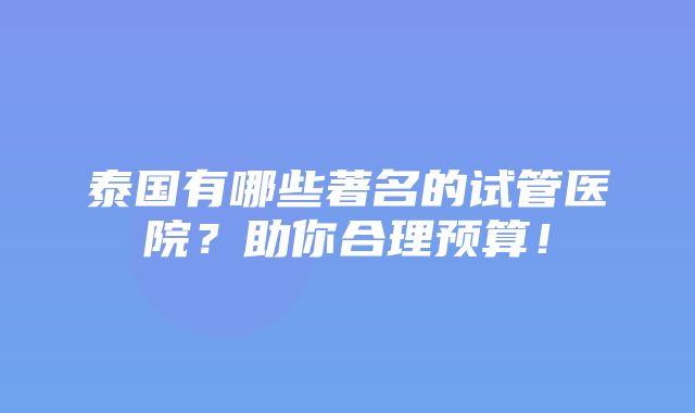 泰国有哪些著名的试管医院？助你合理预算！