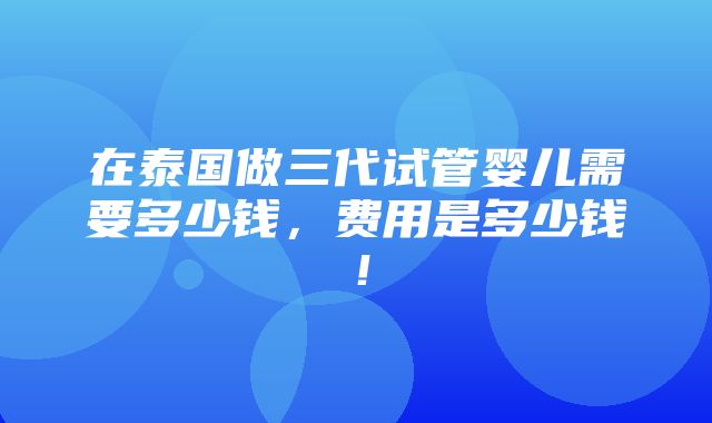 在泰国做三代试管婴儿需要多少钱，费用是多少钱！