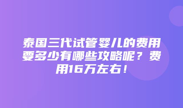 泰国三代试管婴儿的费用要多少有哪些攻略呢？费用16万左右！