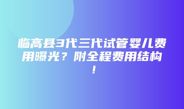 临高县3代三代试管婴儿费用曝光？附全程费用结构！