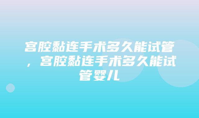 宫腔黏连手术多久能试管，宫腔黏连手术多久能试管婴儿