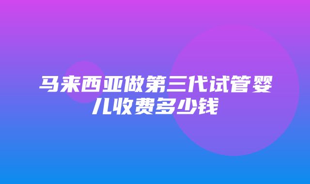 马来西亚做第三代试管婴儿收费多少钱