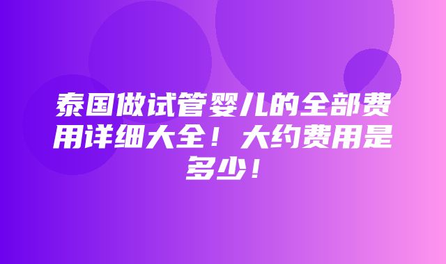 泰国做试管婴儿的全部费用详细大全！大约费用是多少！