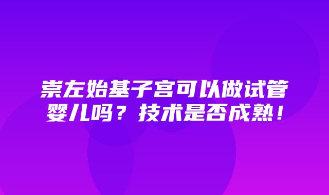 崇左始基子宫可以做试管婴儿吗？技术是否成熟！