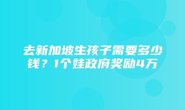 去新加坡生孩子需要多少钱？1个娃政府奖励4万