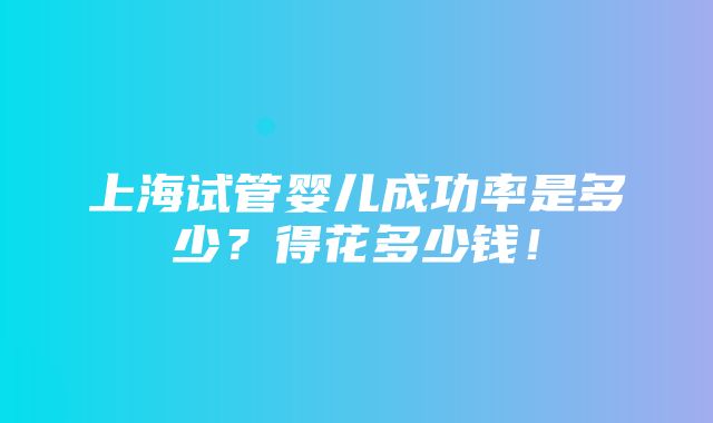 上海试管婴儿成功率是多少？得花多少钱！