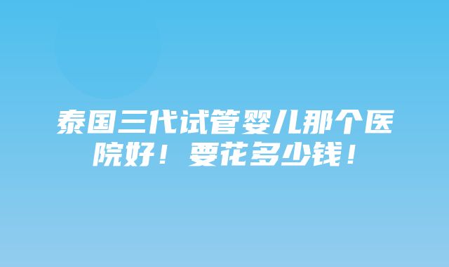 泰国三代试管婴儿那个医院好！要花多少钱！