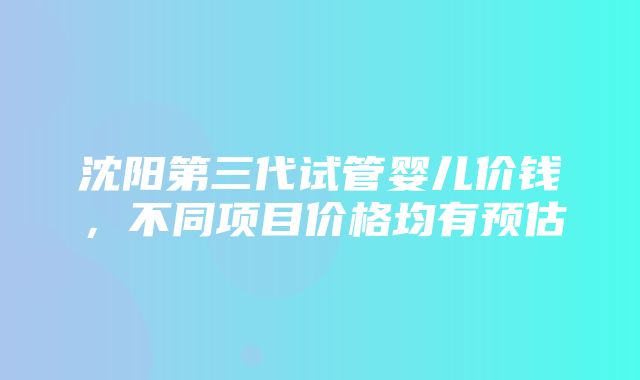 沈阳第三代试管婴儿价钱，不同项目价格均有预估