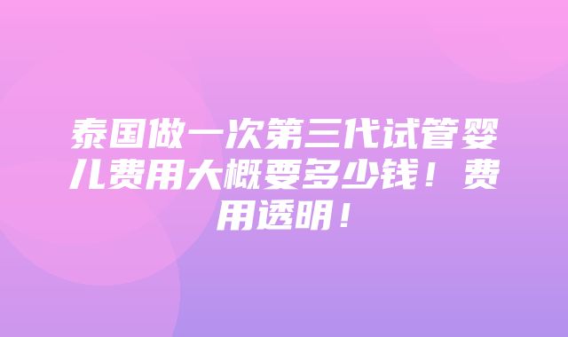 泰国做一次第三代试管婴儿费用大概要多少钱！费用透明！