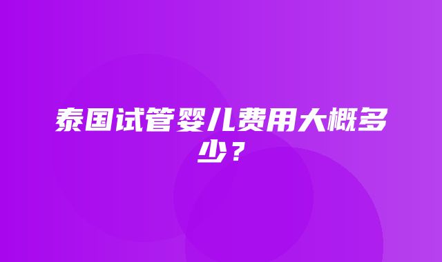 泰国试管婴儿费用大概多少？