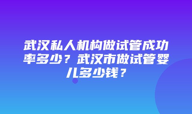 武汉私人机构做试管成功率多少？武汉市做试管婴儿多少钱？