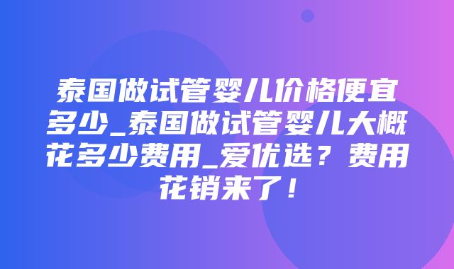 泰国做试管婴儿价格便宜多少_泰国做试管婴儿大概花多少费用_爱优选？费用花销来了！