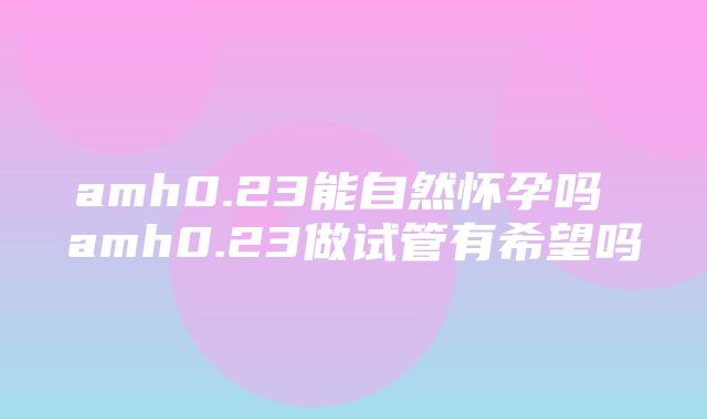 amh0.23能自然怀孕吗 amh0.23做试管有希望吗