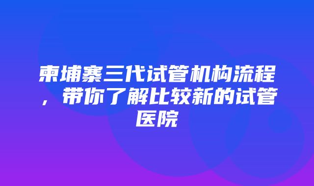 柬埔寨三代试管机构流程，带你了解比较新的试管医院