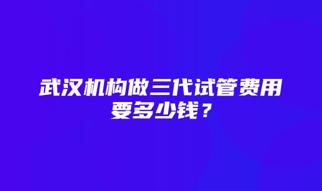 武汉机构做三代试管费用要多少钱？