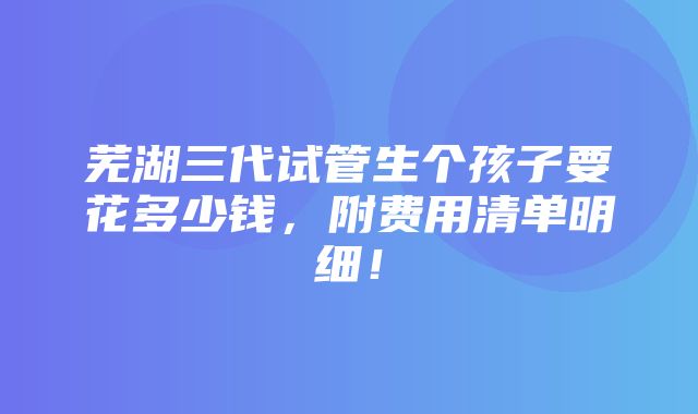 芜湖三代试管生个孩子要花多少钱，附费用清单明细！