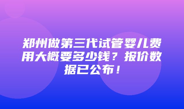 郑州做第三代试管婴儿费用大概要多少钱？报价数据已公布！