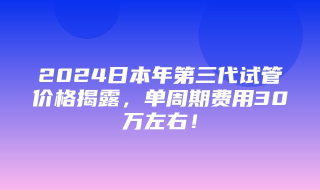 2024日本年第三代试管价格揭露，单周期费用30万左右！