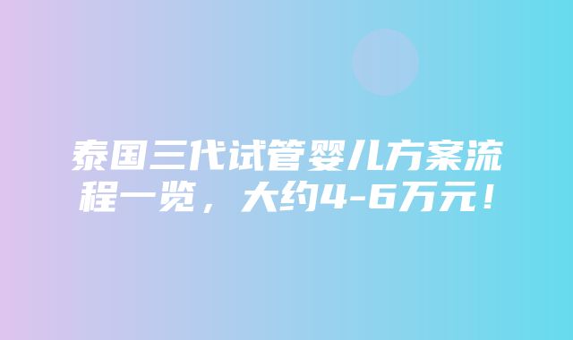 泰国三代试管婴儿方案流程一览，大约4-6万元！