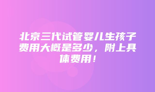 北京三代试管婴儿生孩子费用大概是多少，附上具体费用！