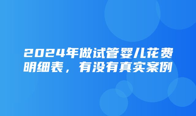 2024年做试管婴儿花费明细表，有没有真实案例